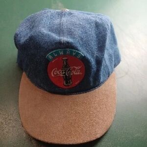 Coca-Cola Coke Denim Snapback Hat Cap Always Logo Patch Made In USA Suede Bill